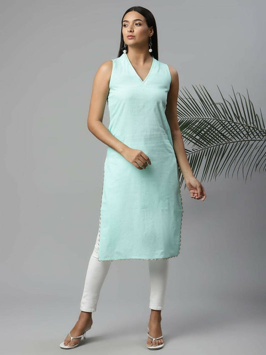 Ahalyaa Womens Summer Blue Pure Cotton Printed Kurtas | Swadesiicart