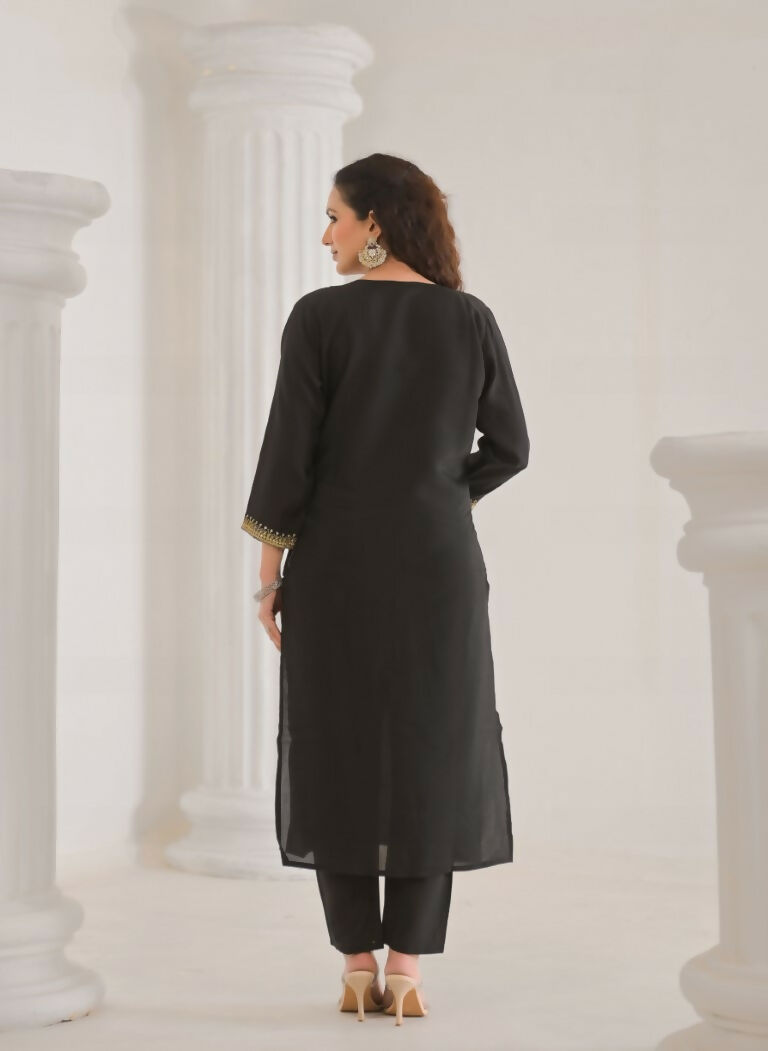 Ethnic Festive Wear Viscose Chanderi Black Stitched Suit With Dupatta - Tanisha | Swadesiicart