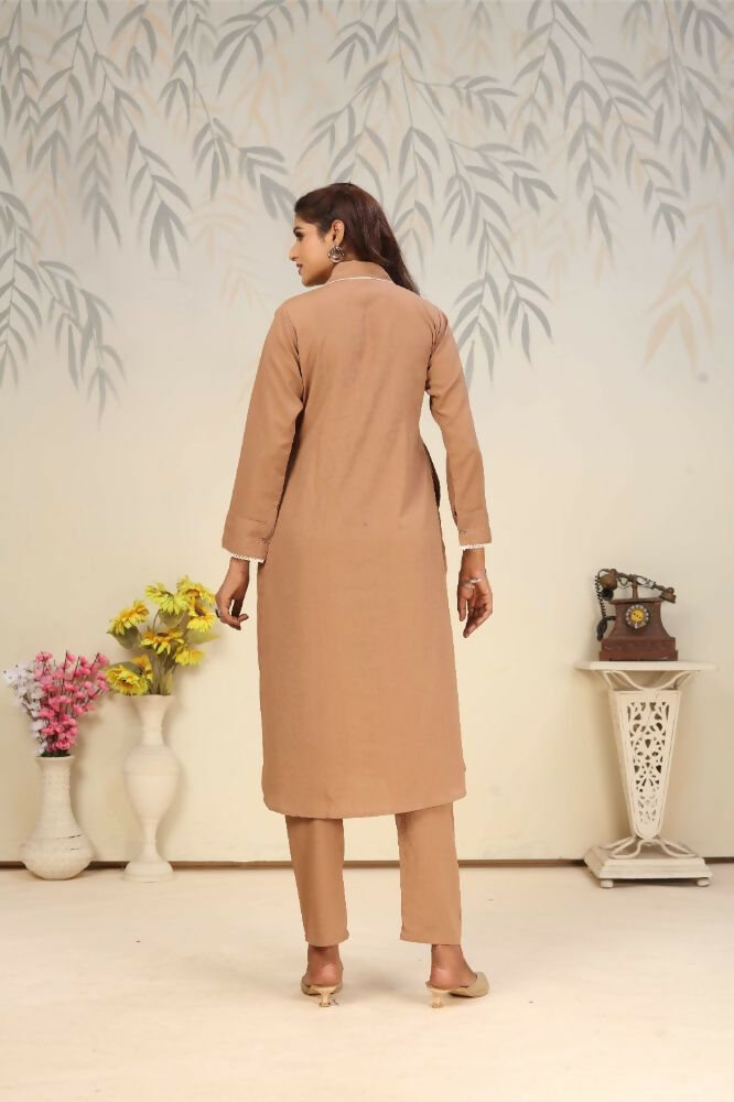 Jyoti Fashion Women's Beige Rinkal Cotton Plain with Side Pocket Kurtis & Sets | Swadesiicart