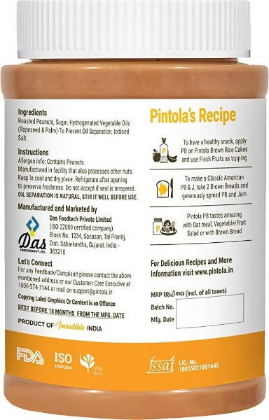 Pintola Classic Crunchy Peanut Butter - Swadesiicart