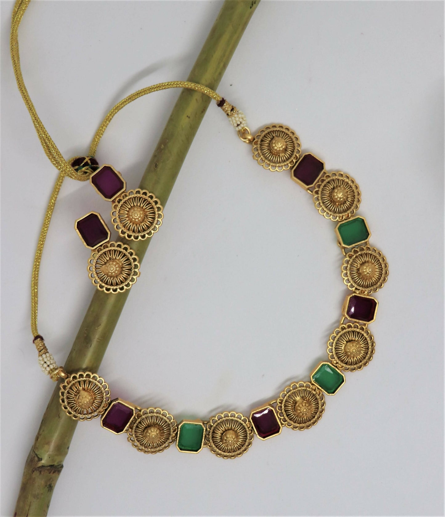 Joban Fashion Maroon & Green Pure Brass With Rajwadi Polish Necklace Set | Swadesiicart