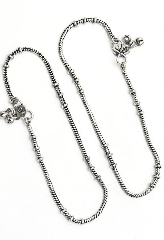 Mominos Fashion Kamal Johar Oxidised Light Weight Silver Anklets | Swadesiicart