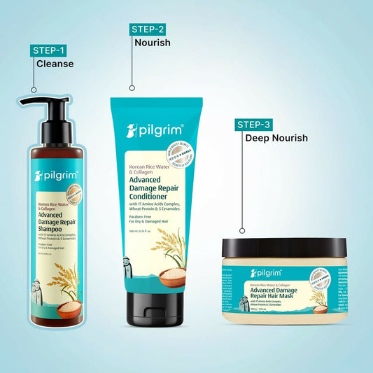 Pilgrim Korean Rice Water & Collagen Advanced Damage Repair Shampoo - Swadesiicart