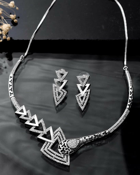 VOJ Silver Plated AD Studded Designer Handcrafted Jewellery Set - VOJ (Valley Of Jewellery)