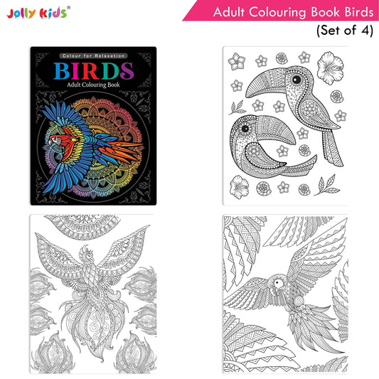 Jolly Kids Adult Colouring Books Set of 4|Adults Colouring Book: Stress Relieving Designs Floral, Animals, Birds & Motivational Quotes Colouring Books - Swadesiicart