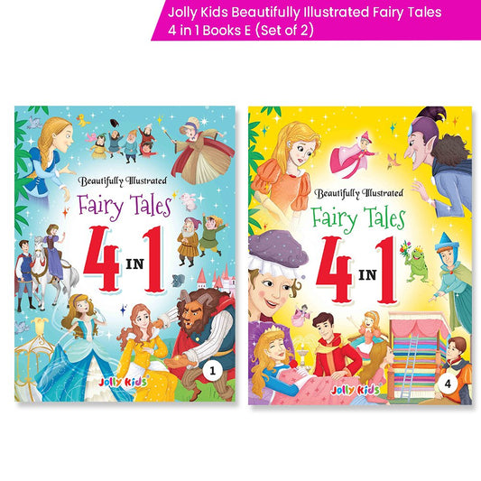 Jolly Kids Beautifully Illustrated Fairy Tales 4 in 1 Books E Set of 2| Ultimate Collection of Bedtime Megical Stories For Children Ages 3-8 Years - Swadesiicart