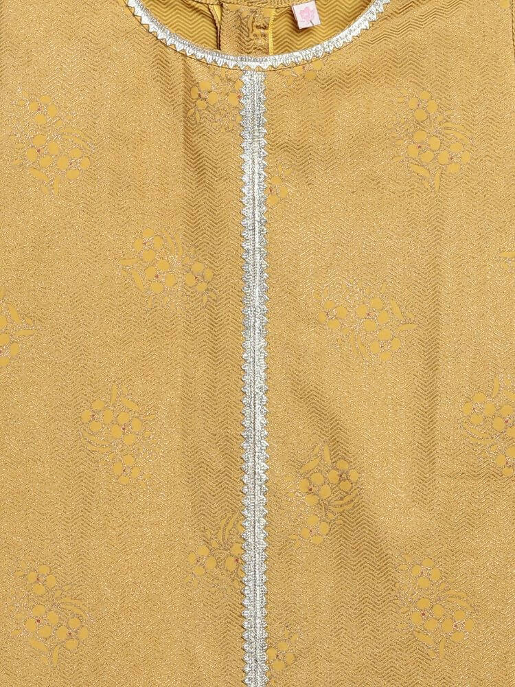 Ahalyaa Mustard Crepe Straight Kids Kurta Palazzo Set For Girls | Swadesiicart