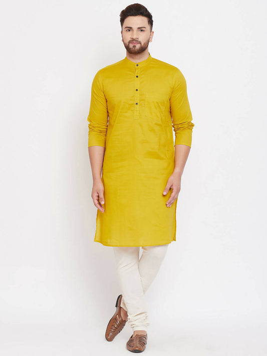 Even Apparels Pure Cotton Yellow Men's Kurta With Band Collar | Swadesiicart