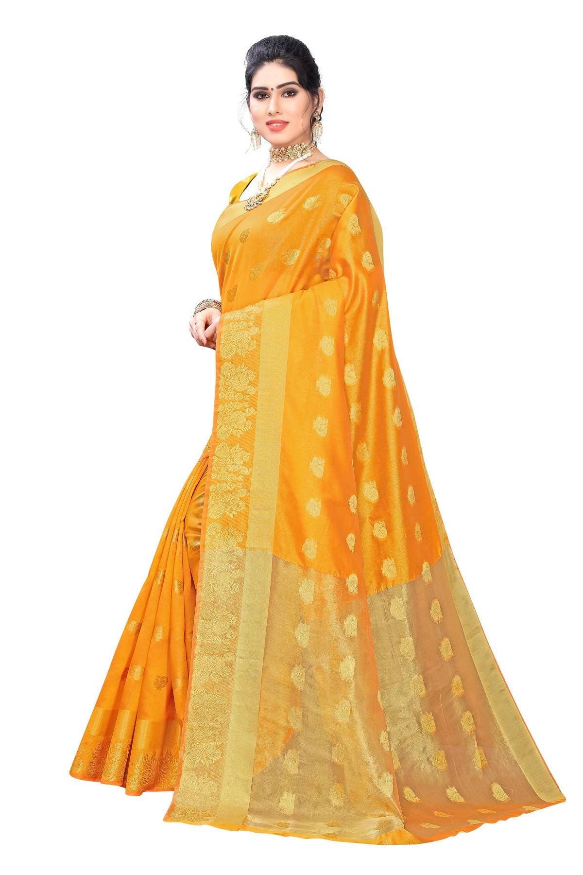 Vamika Banarasi Jacquard Weaving Yellow Saree | Swadesiicart