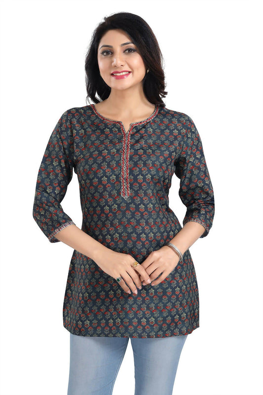 Snehal Creations Novel Navy Blue Rayon Short Kurti Tunic Top - Distacart