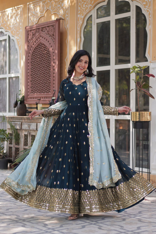 Teeya Creation Morpich Color Faux Georgette Heavy Work Fully Stitched Anarkali Gown - Swadesiicart