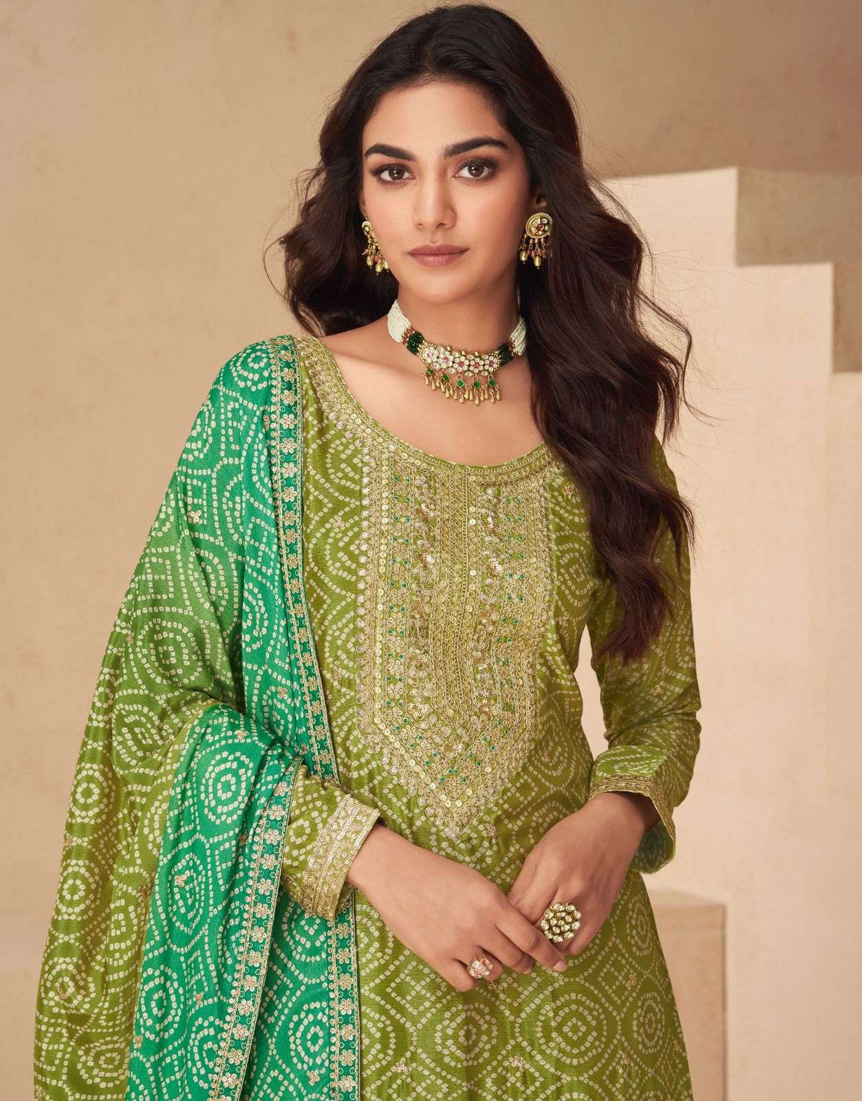 Teeya Creation Multi Color Chinnon Silk Digital Print With Embroidery Work Fully Stitched Palazzo Pair - Swadesiicart
