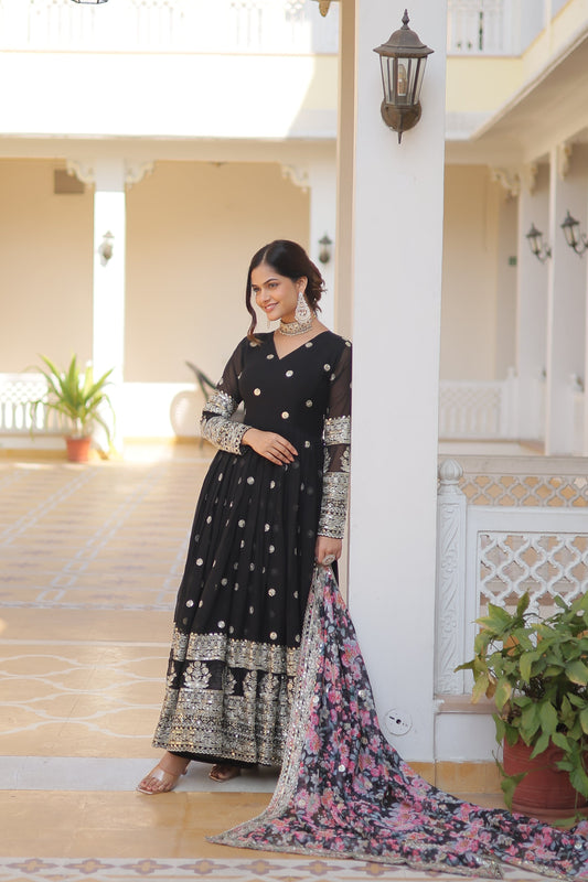 Teeya Creation Black Color Faux Georgette Embroidery And Sequence Work Fully Stitched Anarkali Gown - Swadesiicart