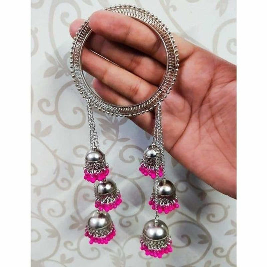 Jhumkas With Pink Pearls Hanging Bangles