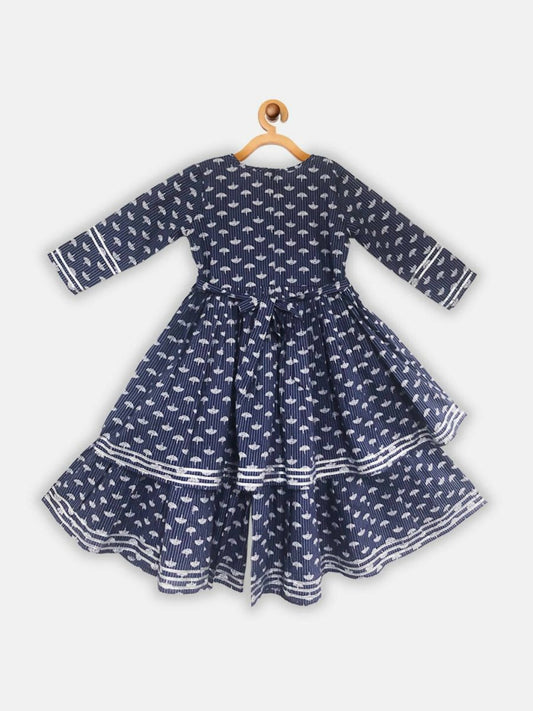 Ahalyaa Navy Pure Cotton Digital Printed Kids Kurta Sharara Set For Girls | Swadesiicart