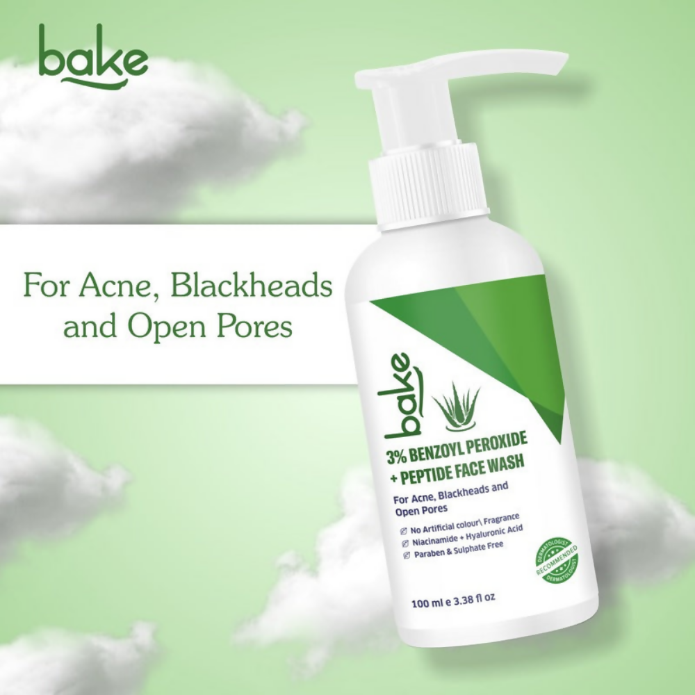 Bake 3% Benzoyl Peroxide Face Wash with Peptides | Swadesiicart