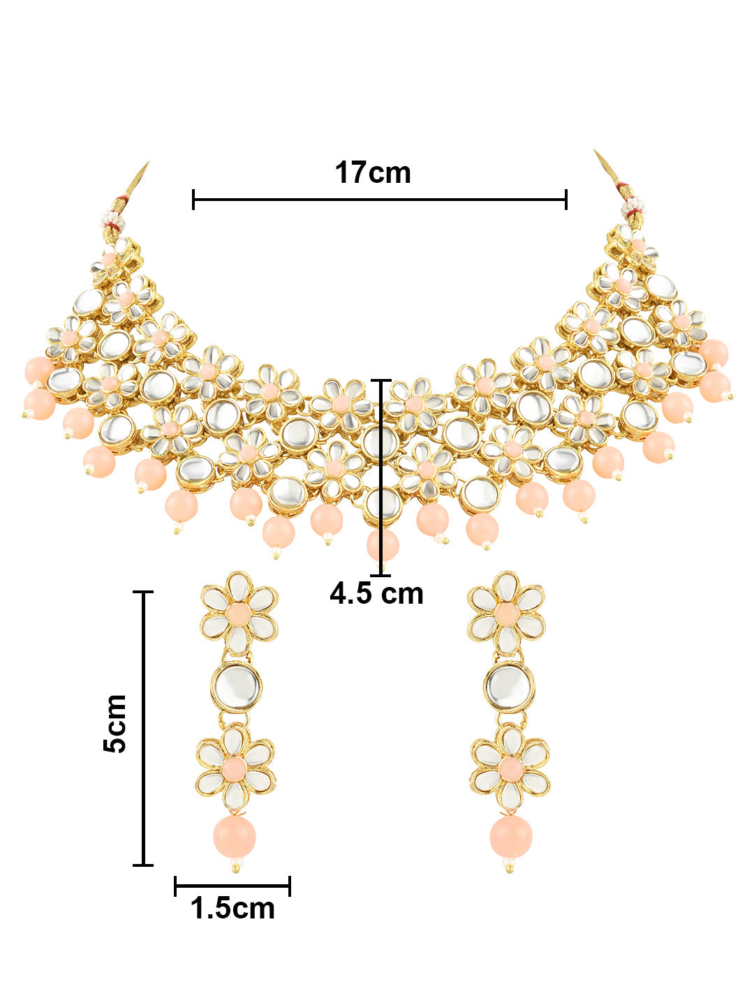 Gold-Polished Traditional Kundan Studded Bridal Choker Necklace & Drop Earrings Jewellery Set For Women/Girls - Wahe Jewels - Swadesiicart