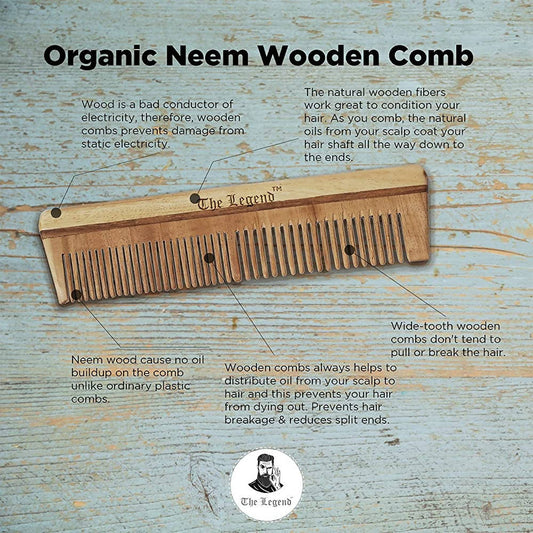 The Legend Organic Pure Neem Wood Comb - Swadesiicart