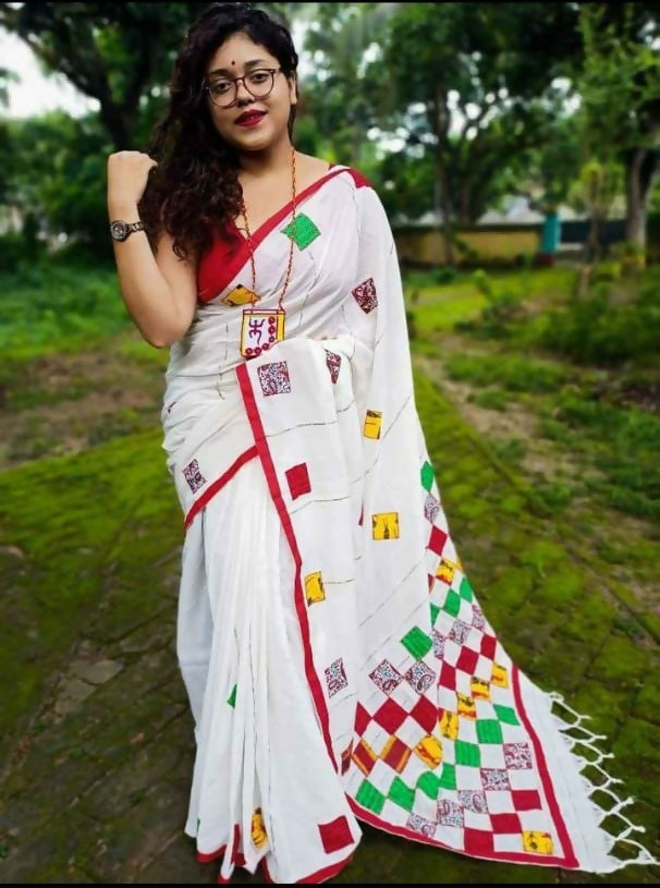 Exclusive Collection Multy Beautiful Cotton Applique Work Saree - Swadesiicart