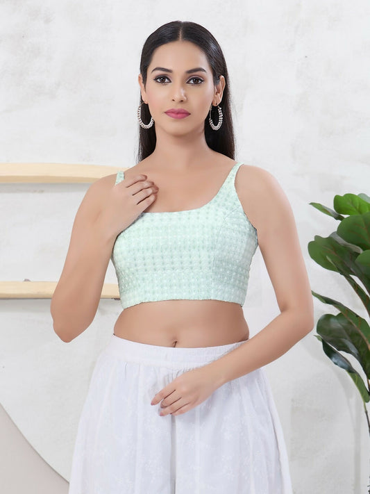 Joban Fashion Pista-Green Shift Sleeveless Back Open Blouse - Swadesiicart