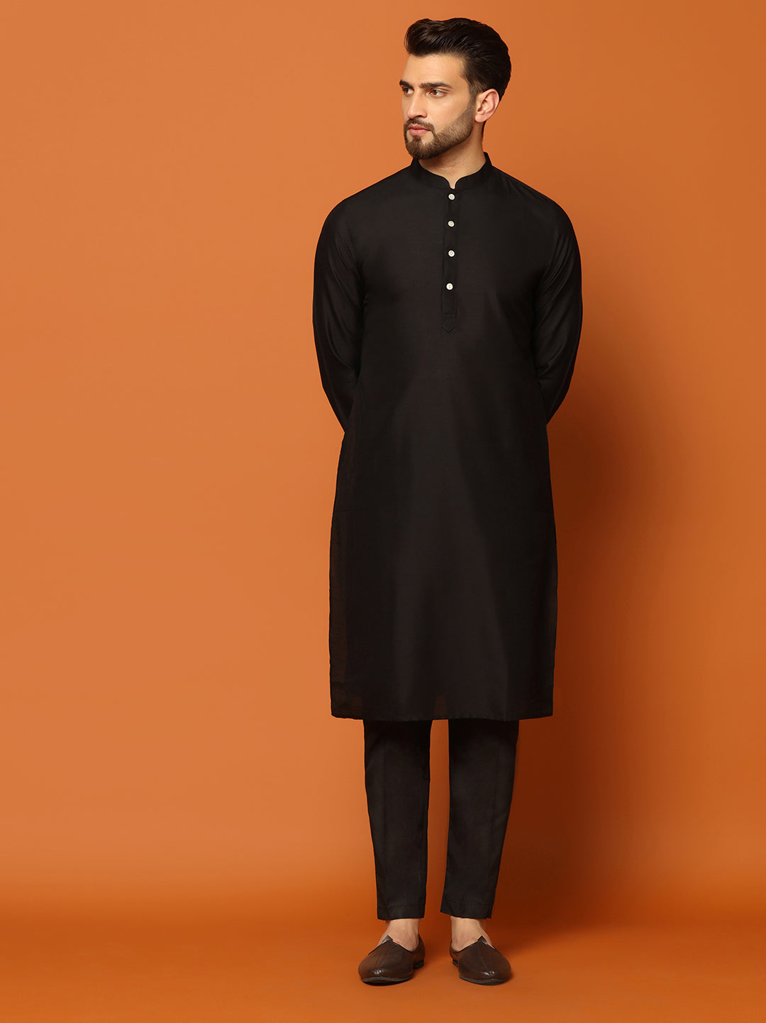 Kisah Men Black Embroidered Kurta Jacket Trouser Set | Swadesiicart