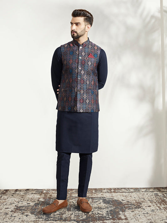 Kisah Men Multi Coloured Textured Kurta Jacket Trouser Set | Swadesiicart