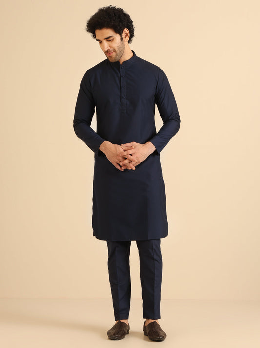 Kisah Men Navy Blue Textured Open Kurta Indowestern Trouser Set | Swadesiicart