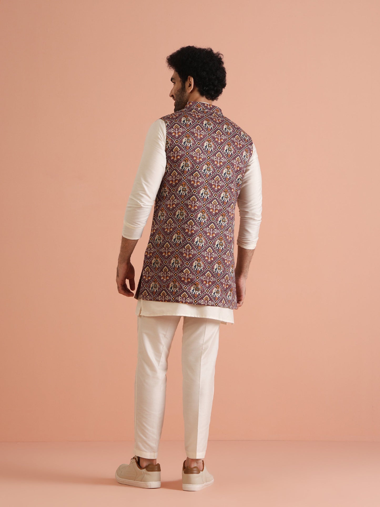 Kisah Men Purple Patola Print Kurta Jacket Trouser Set | Swadesiicart