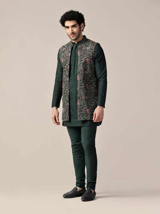 Kisah Men's Multi-Color Jacket with Green Kurta Churidar Set | Swadesiicart