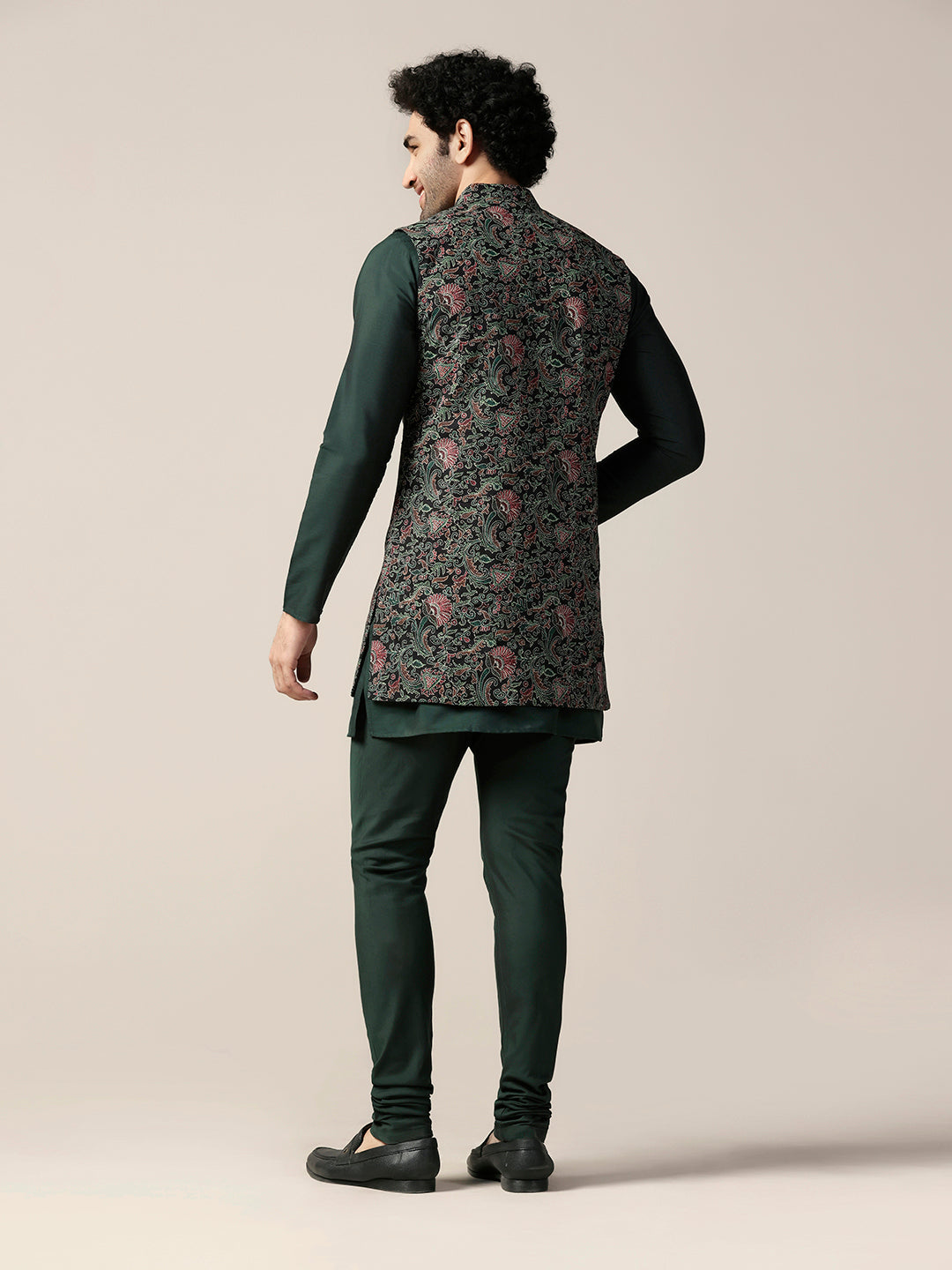 Kisah Men's Multi-Color Jacket with Green Kurta Churidar Set | Swadesiicart