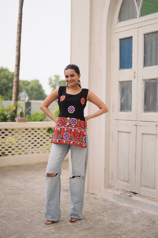 Prazu Fashion Black Georgette With Kutchi Gamthi Work Navratri Top - Swadesiicart