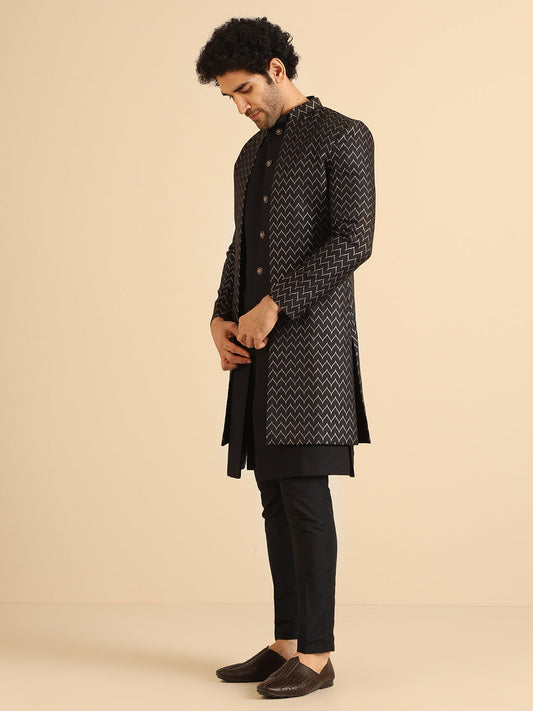 Kisah Stylish Men's Black Indo-Western Jacket with Trouser Set | Swadesiicart