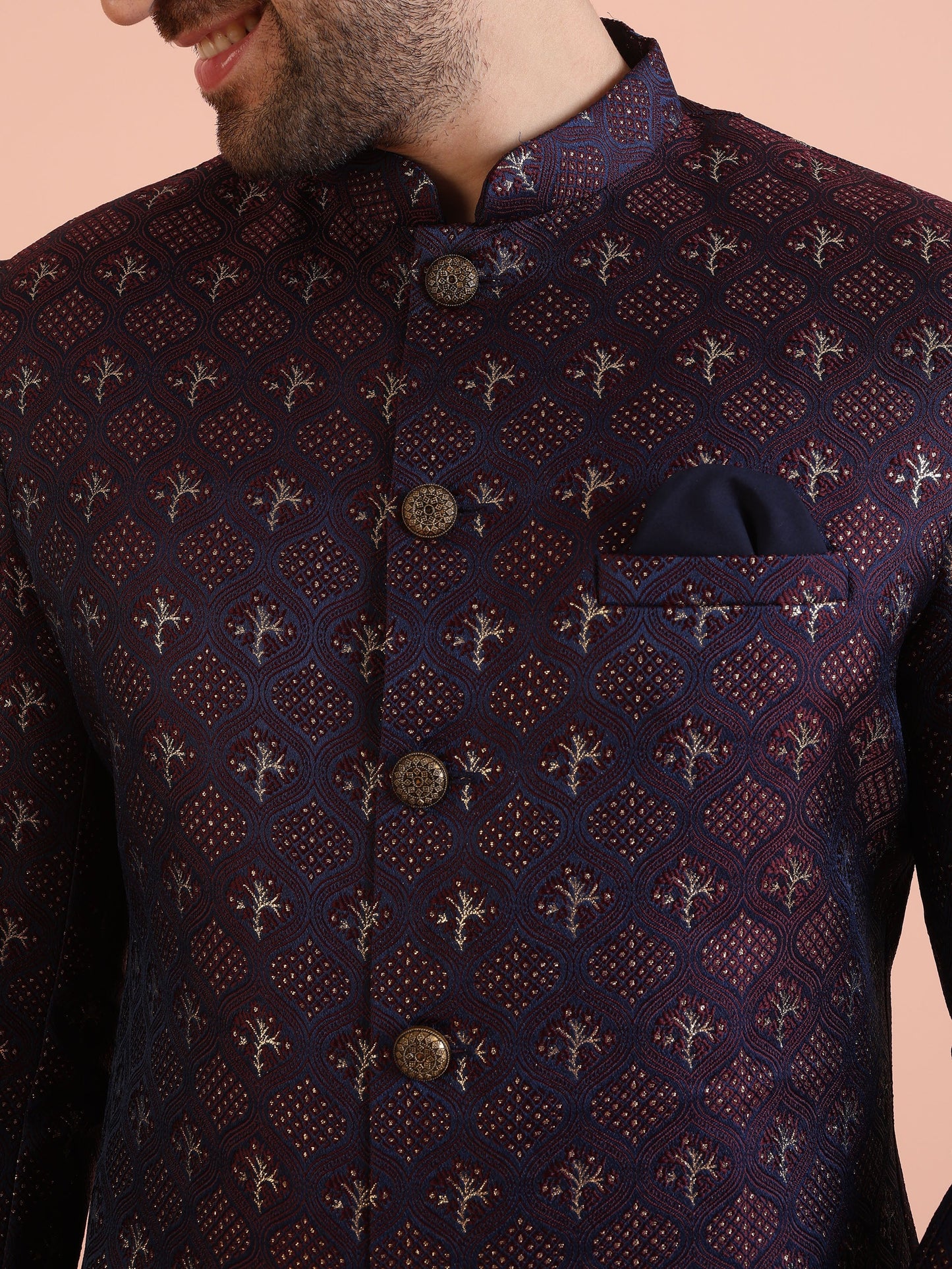 Kisah Men Purple & Wine Textured Indowestern Trouser Set | Swadesiicart