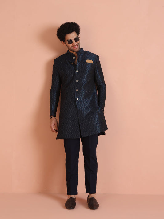 Kisah Men Navy Blue Embellished Indowestern Trouser Set | Swadesiicart
