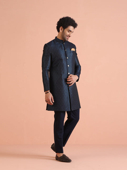 Kisah Men Navy Blue Embellished Indowestern Trouser Set | Swadesiicart