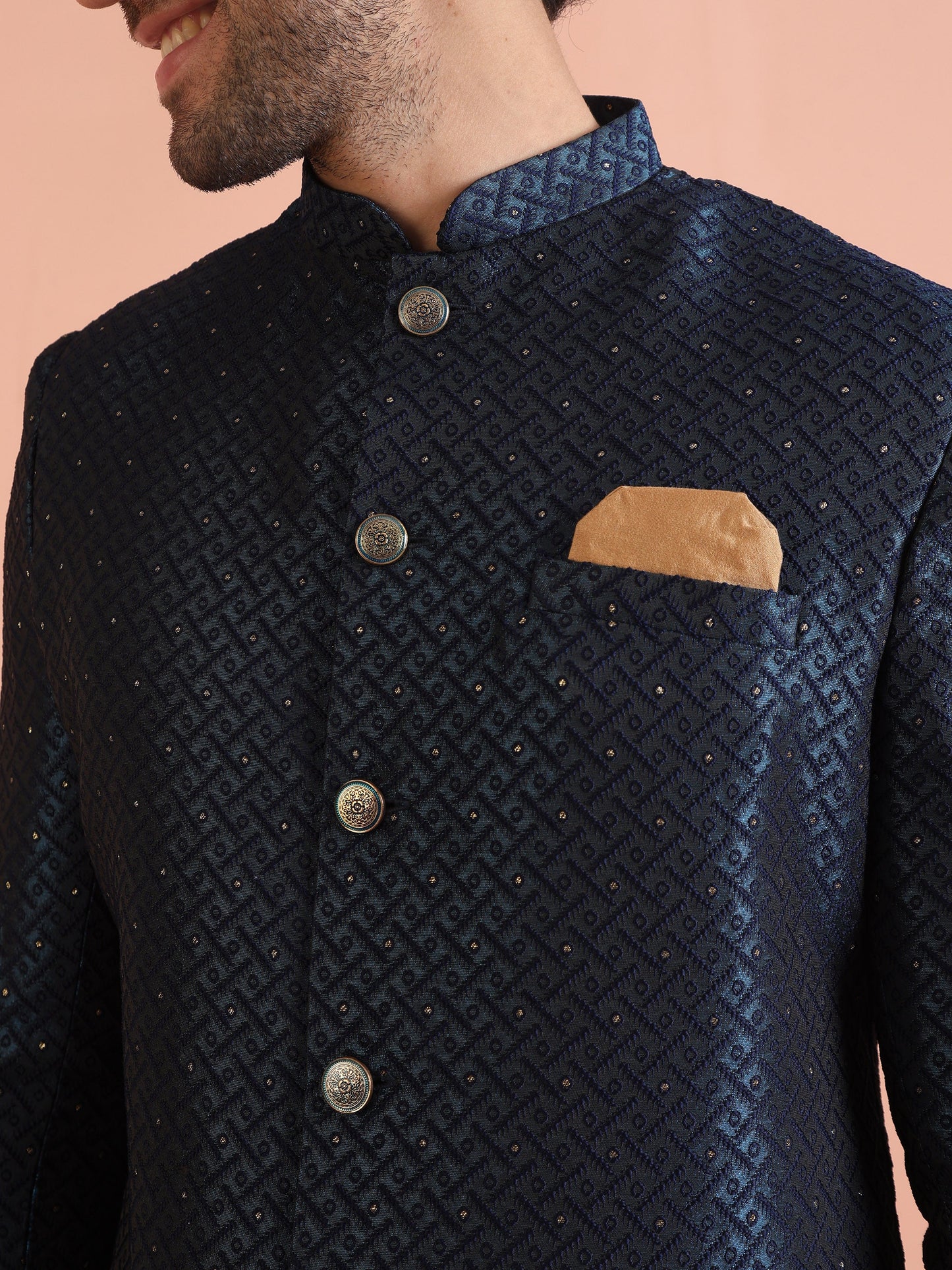 Kisah Men Navy Blue Embellished Indowestern Trouser Set | Swadesiicart