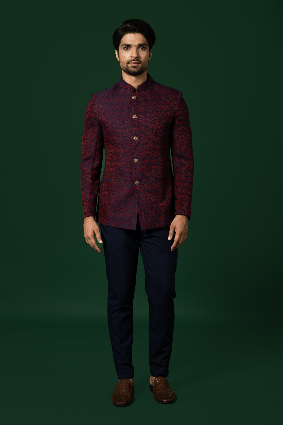 Kisah Men Maroon Self Design Floral Bandhgala | Swadesiicart