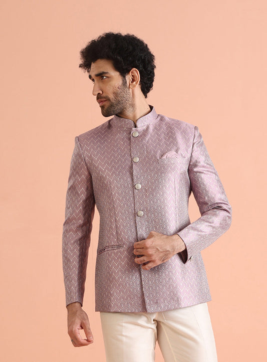 Kisah Men Lilac Woven Design Bandhgala | Swadesiicart