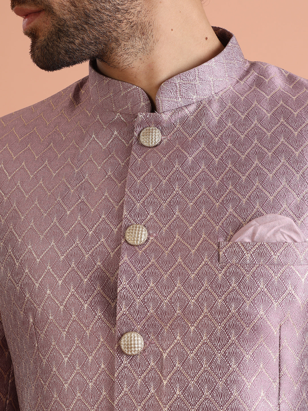 Kisah Men Lilac Textured Bandhgala Trouser Set | Swadesiicart