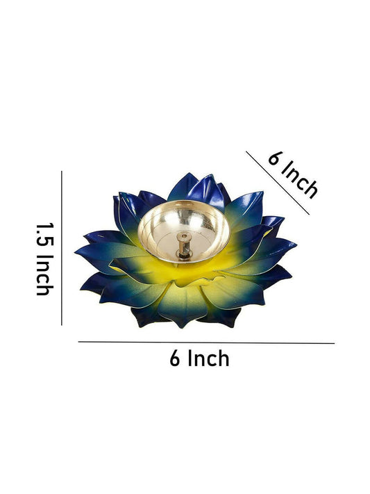 CraftVatika Blue Lotus Hand Painted Diya Metal | Swadesiicart
