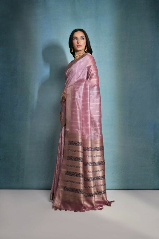 Vishnu Weaves Women's Wine Raw Silk Zari Woven Saree with Blouse - Swadesiicart