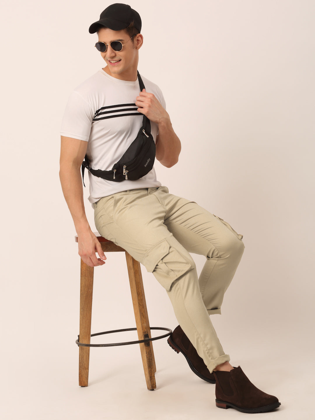 Jainish Men's Casual Cotton Solid Cargo Pants ( KGP 154 Beige ) - Swadesiicart