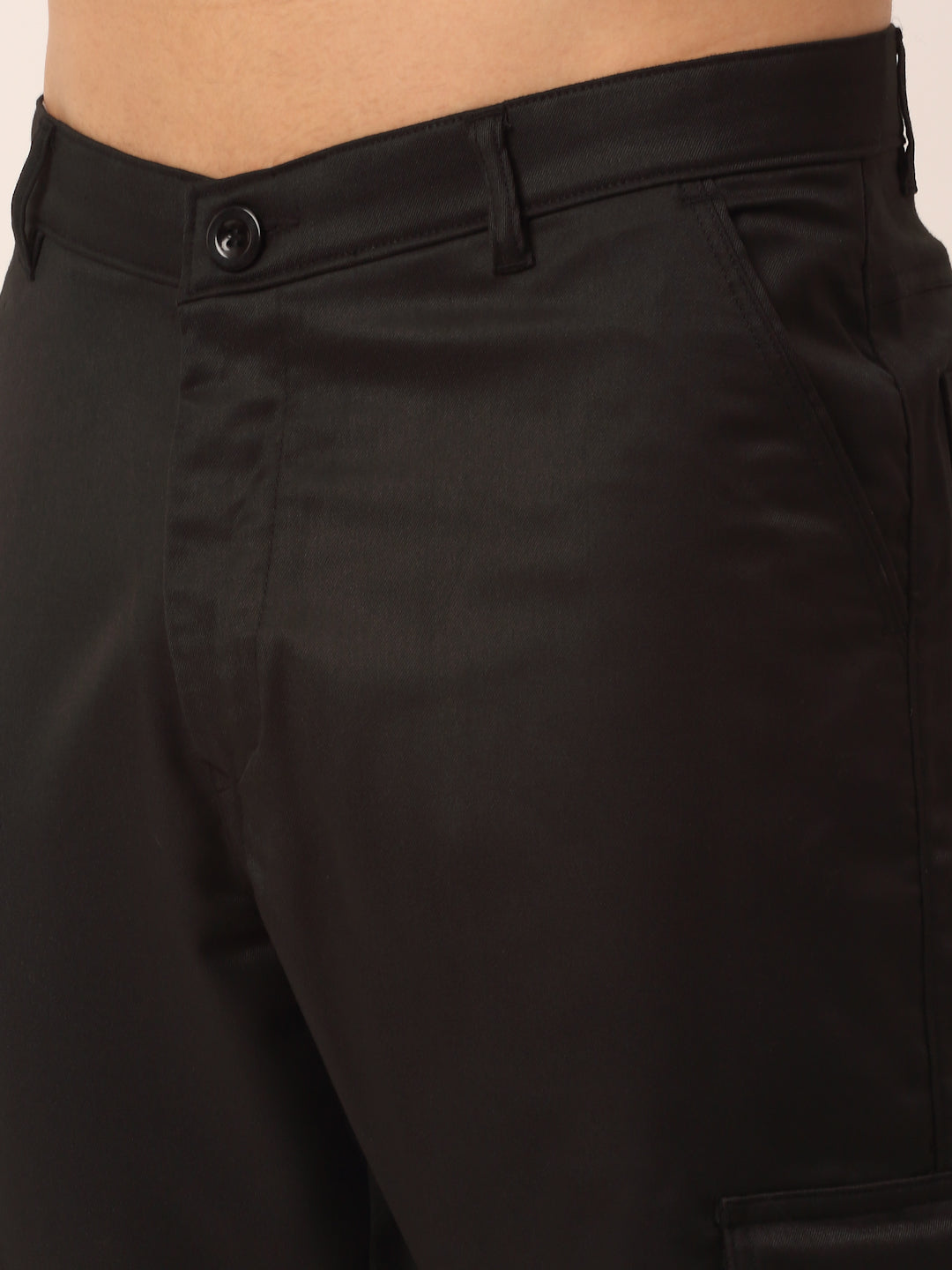 Jainish Men's Casual Cotton Solid Cargo Pants ( KGP 154 Black ) - Swadesiicart