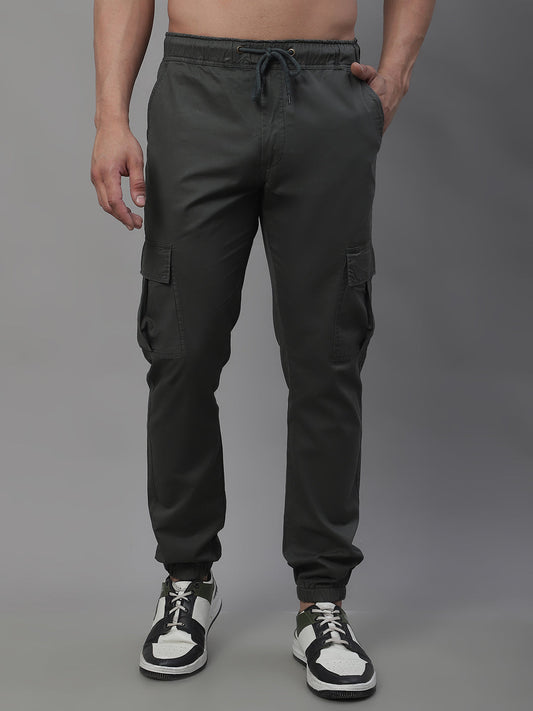 Jainish Men's Casual Cotton Solid Cargo Pants - Grey - Swadesiicart