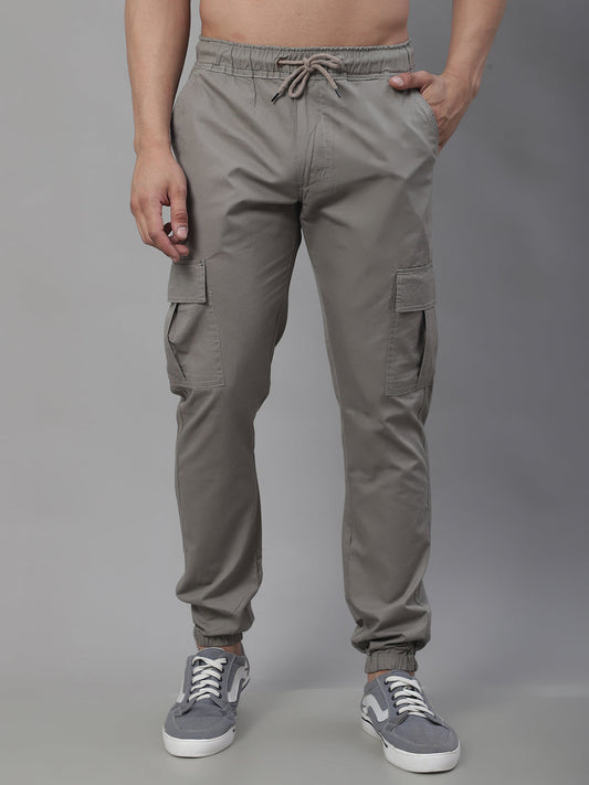 Jainish Men's Casual Cotton Solid Cargo Pants - Light-Grey - Swadesiicart