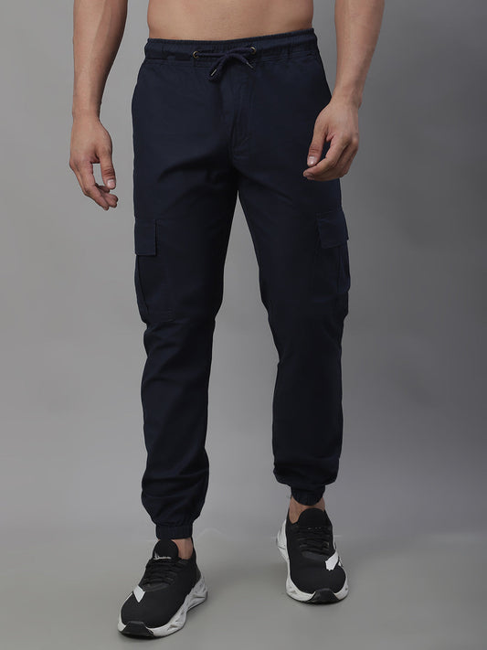 Jainish Men's Casual Cotton Solid Cargo Pants - Navy Blue - Swadesiicart