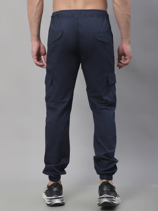 Jainish Men's Casual Cotton Solid Cargo Pants - Navy Blue - Swadesiicart