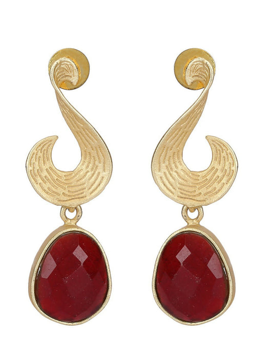 Joban Fashion Women Red Stone Matte Gold Earrings | Swadesiicart