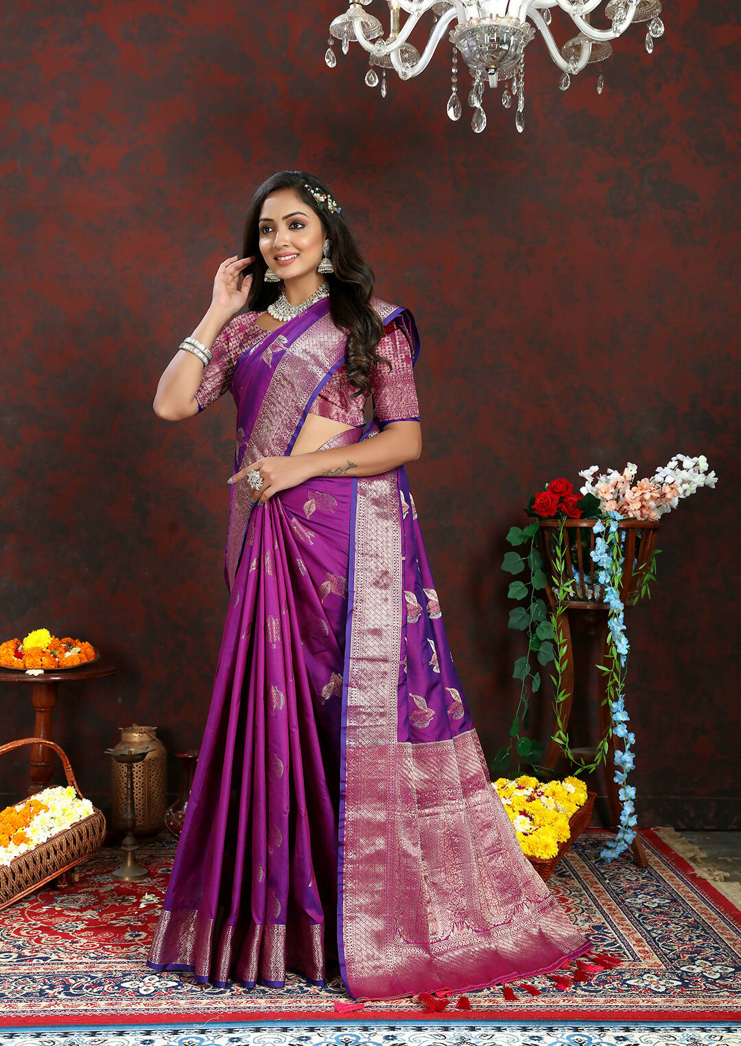 Lorenvalley Fashion Purple Soft Silk Woven Design Zari Weaving Saree - Swadesiicart