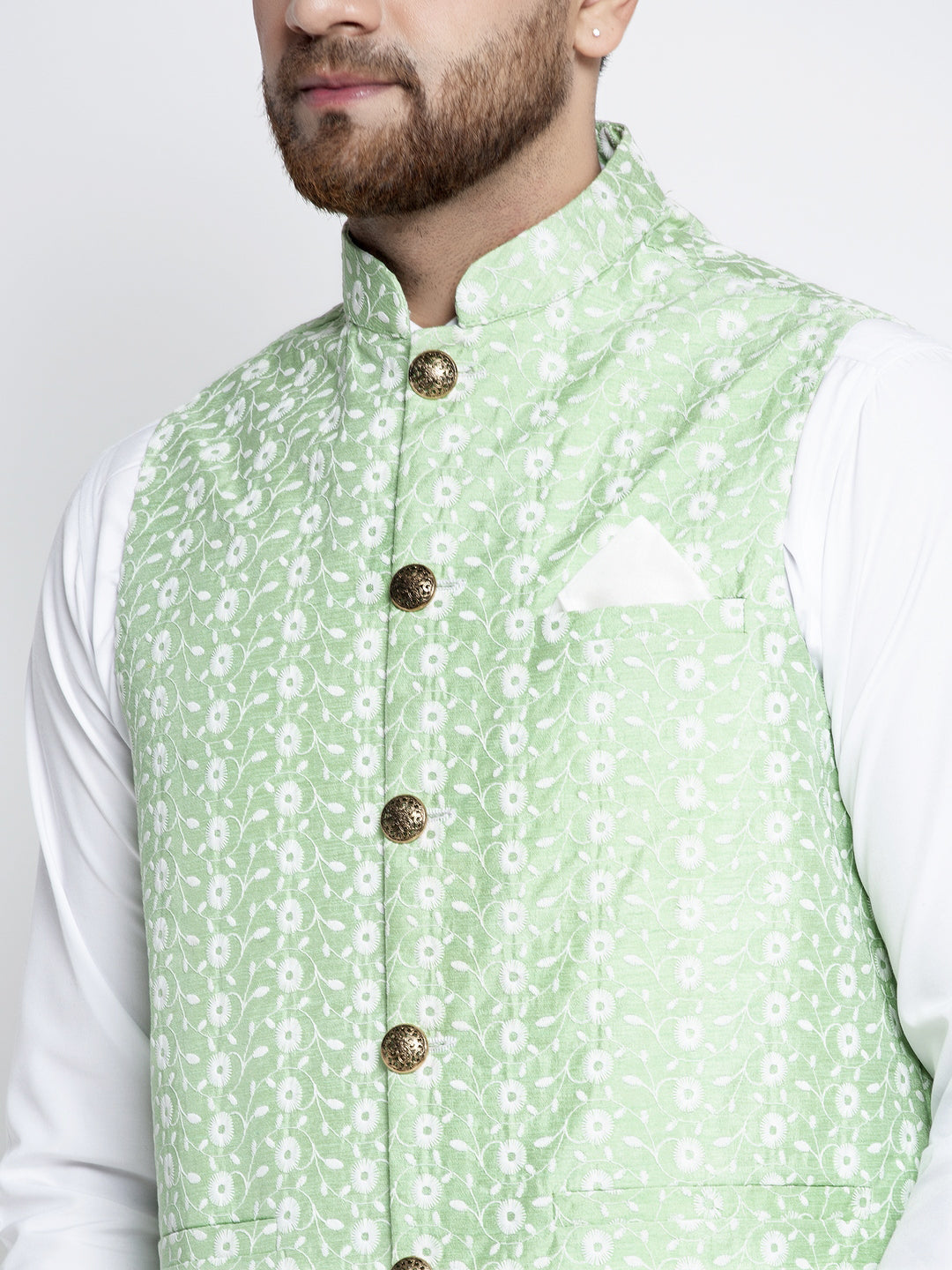 Jompers Men Green Embroidered Nehru Jacket | Swadesiicart